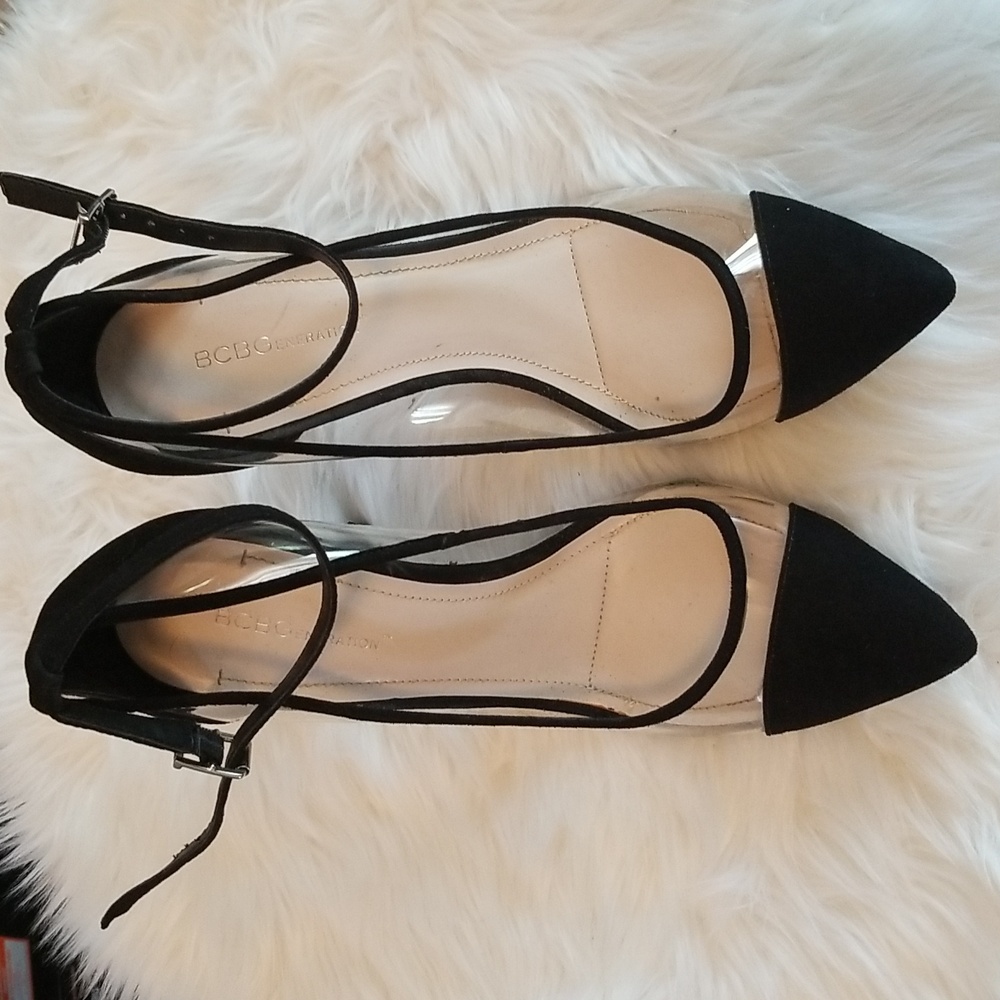 BCBG Clear and Black Heels